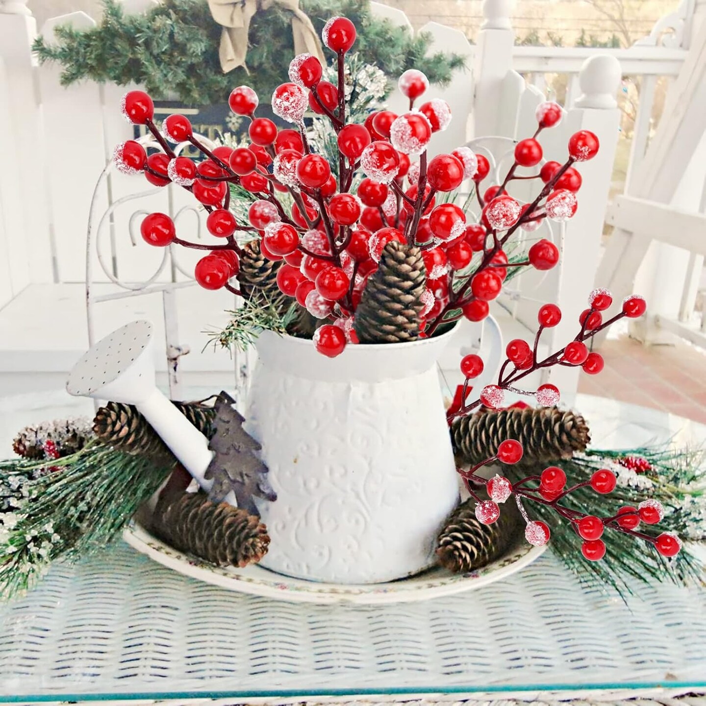 24 PCS Artificial Holly Berry Stems (Red)