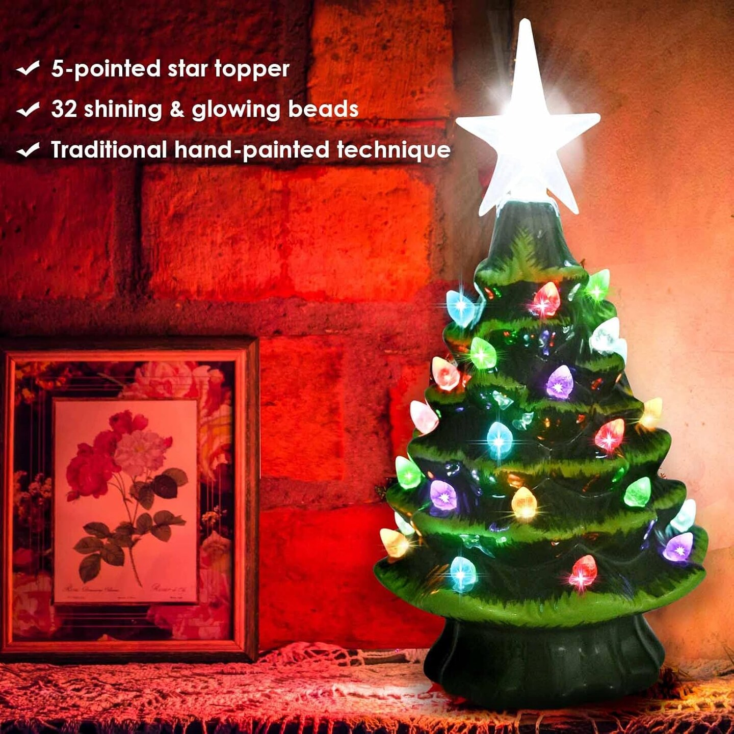 8” Ceramic Christmas Tree with 32 Multicolored Lights (Small)