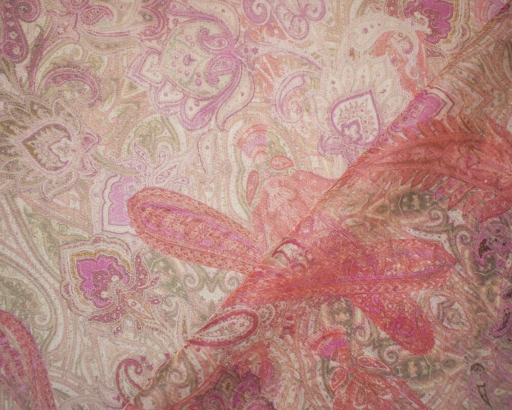 Pink-Beige-Multi Poly Paisley Printed Crinkle Yoryu Chiffon Woven Fabric By the Yard