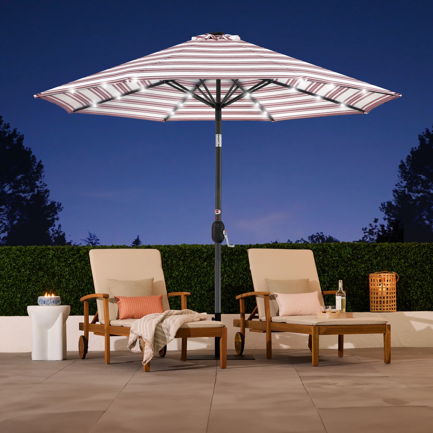 Best Choice Products 10ft Solar LED Lighted Striped Patio Umbrella w/ Crank, Tilt, Push Button, 6 Ribs