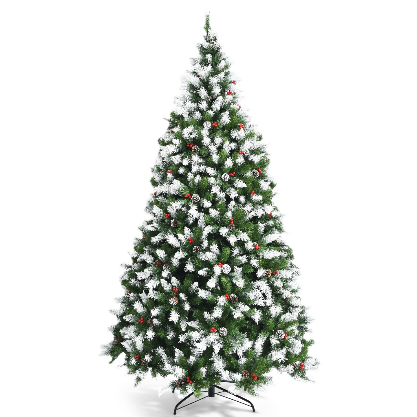 Pre-Lit Snow Flocked Christmas Tree with Red Berries and Lights