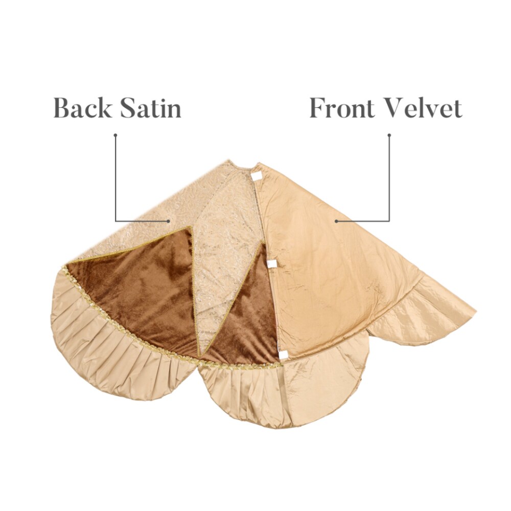 Luxury Gold Scalloped Christmas Tree Skirt, 48-Inch Holiday Tree Base Cover with Sequins and Pleated Trim