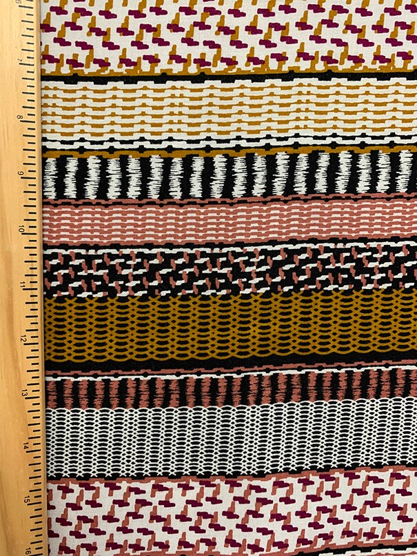 Rose and Copper Multi Stripe Print Rayon Challis Fabric By the Yard