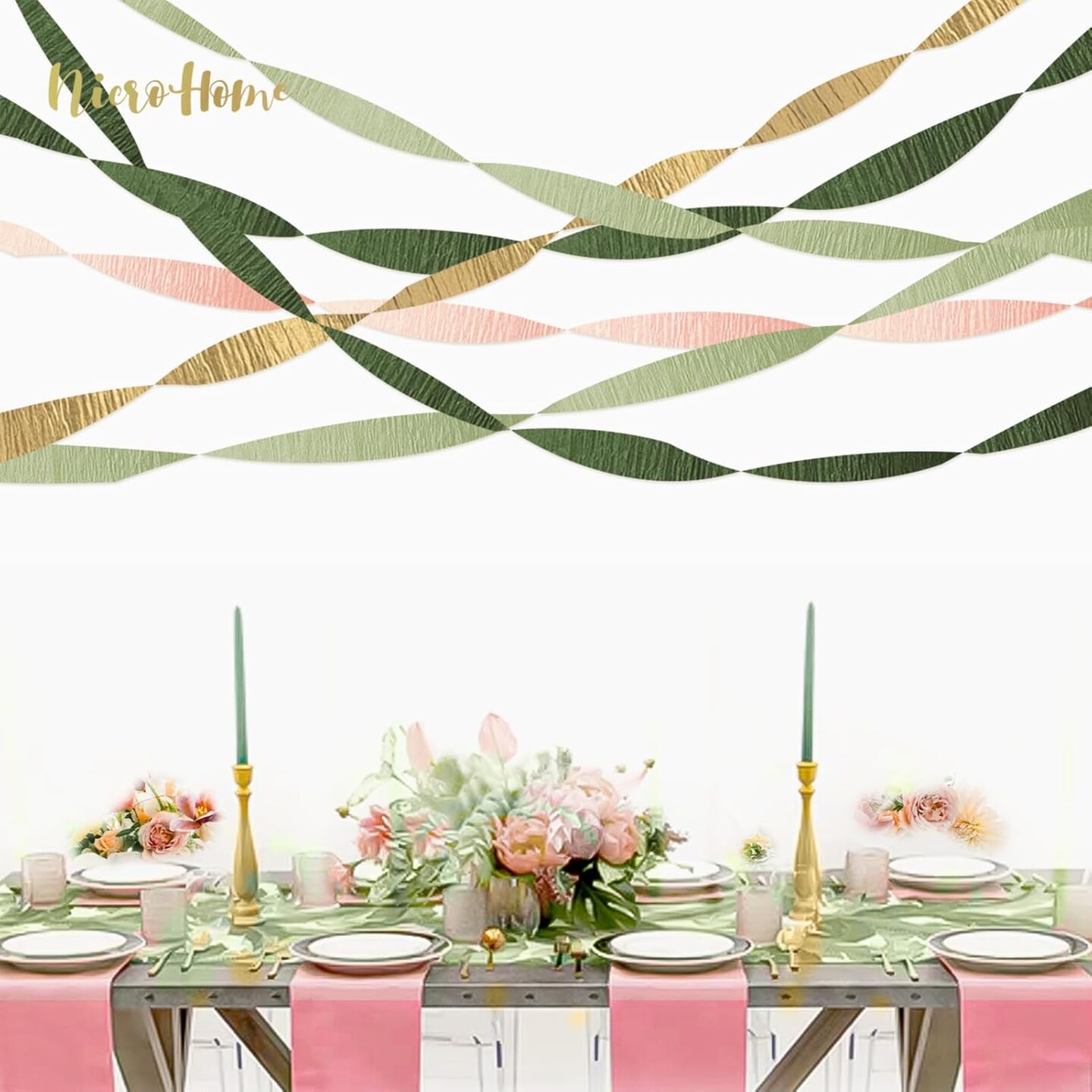 8 Rolls Moss Sage Green Pink Crepe Paper Streamers(Moss Green)