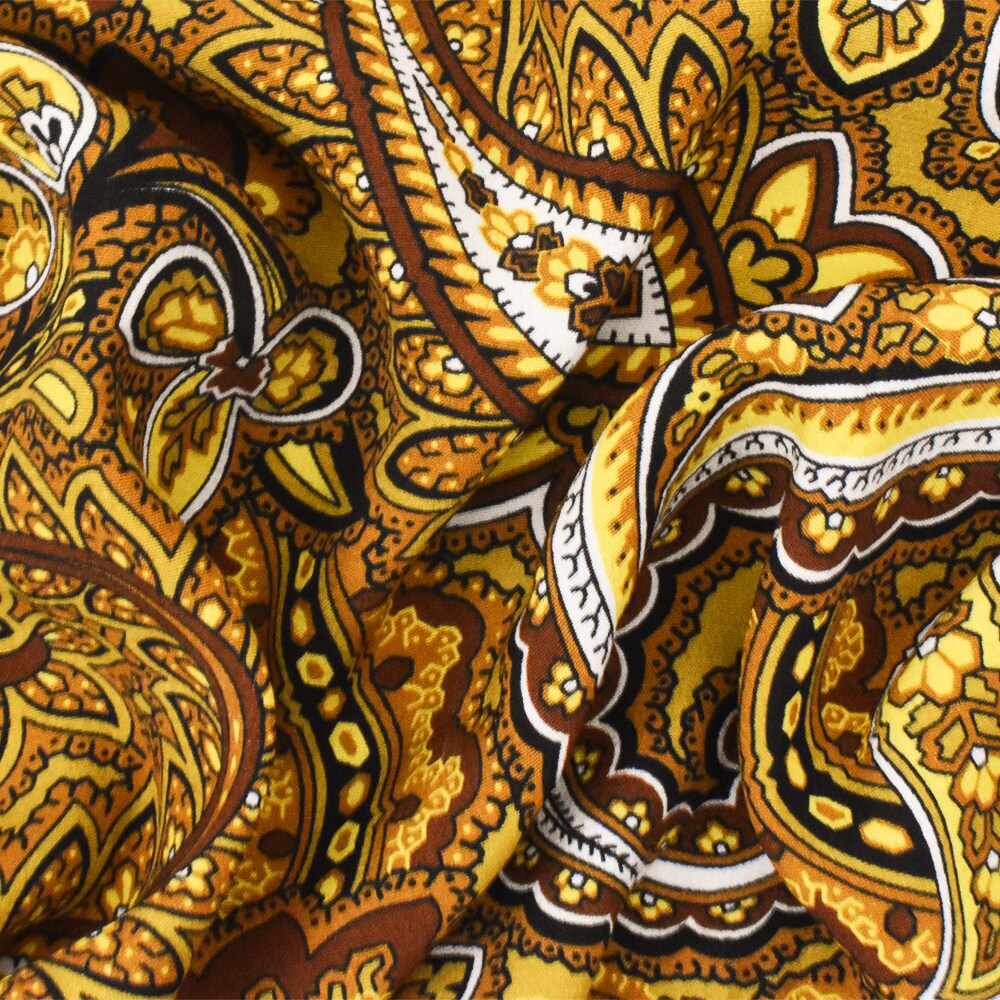Yellow-Multi Famous Designer Viscose Paisley Printed Crepe Faille Fabric By the Yard