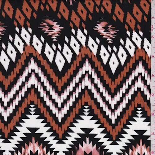 Black/Pumpkin/White Aztec Chevron Challis Fabric By the Yard