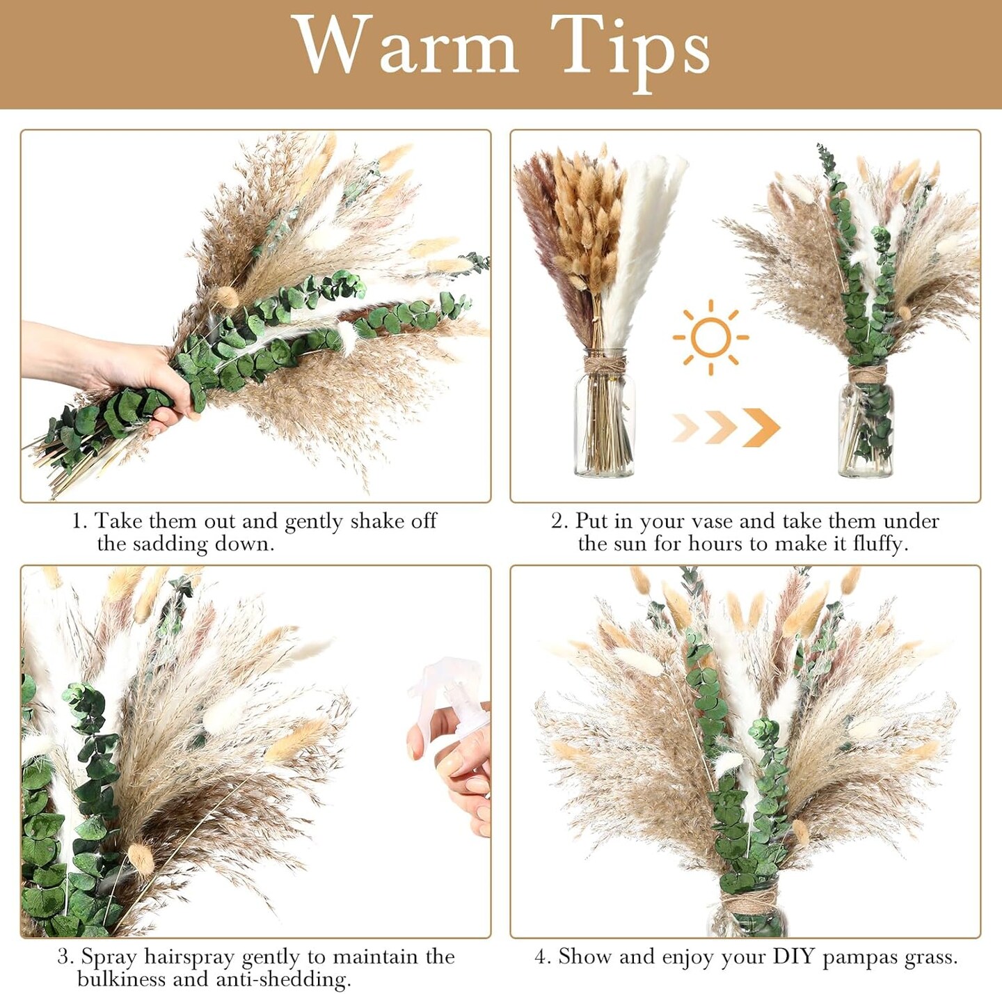 650 Pcs Dried Pampas Grass Decor Bulk 17(Vintage Colors)