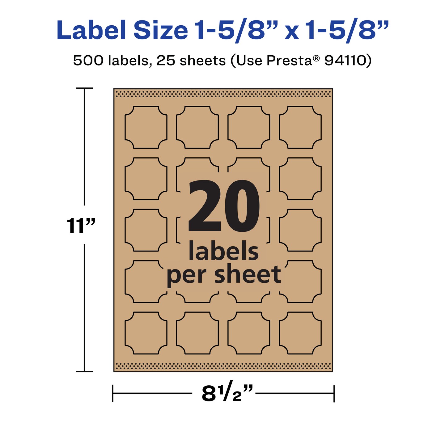 Avery Kraft Brown Square Scalloped Labels with Sure Feed, 1-5/8" x 1-5/8"