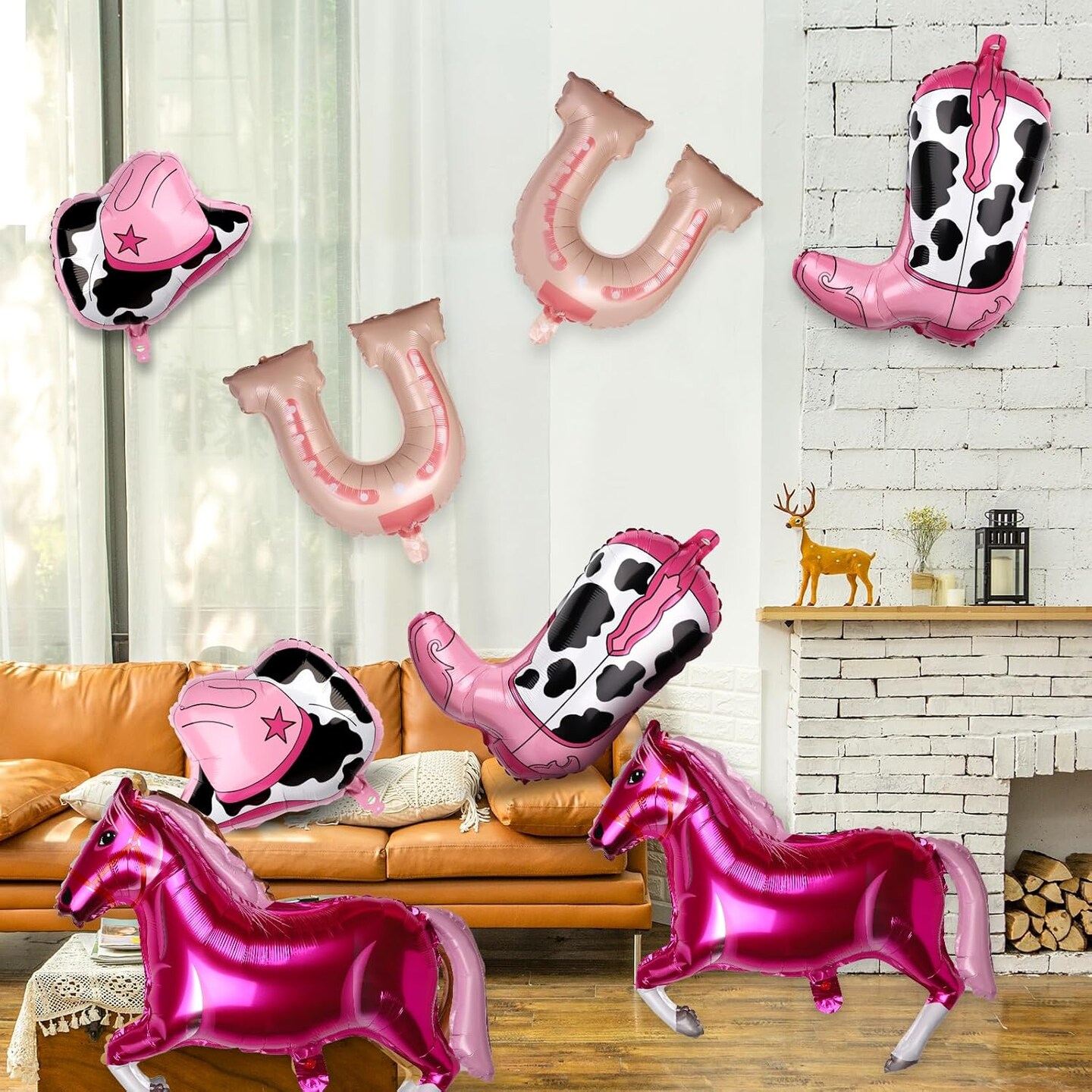 Pink Cowgirl Hat Boot Horse Latex Balloons(pink)