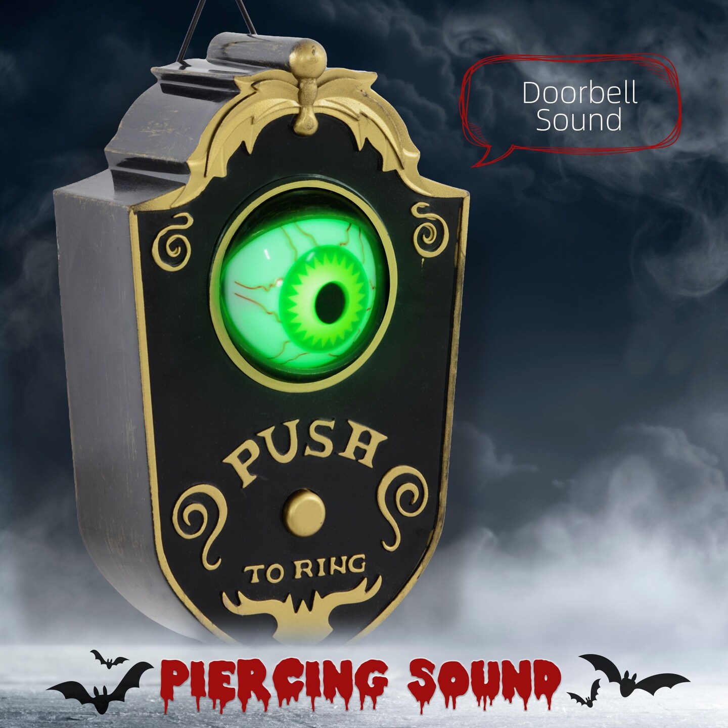 7.1&#x22; Doorbell with Simulation Light-up Eyeball, Halloween Decoration Animatronic, Sound and Motion Activated for Party