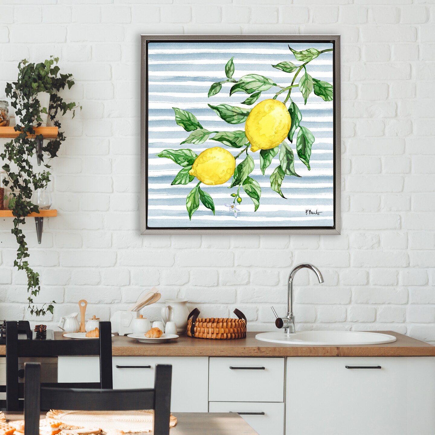 Stupell Industries Juicy Lemon Vine on Blue Floating Frame, design by Paul Brent