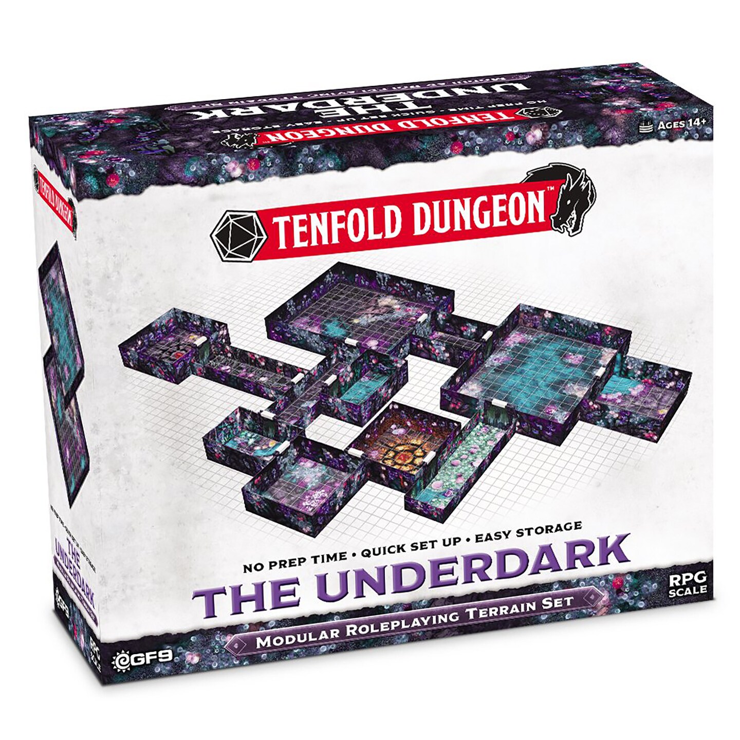 Gale Force 9: Tenfold Dungeon - The Underdark - Modular Roleplaying Terrain Set, Box To Table, 1&#x22; Grids, 12 Illustrated Rooms, RPG-Dungeon Crawling