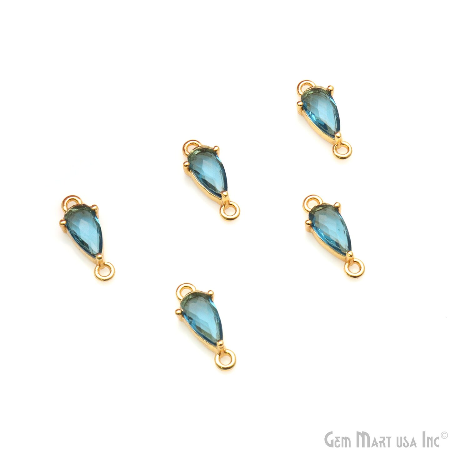 Natural Crystal Pears Gemstone Charms, Birthstone Pendant, 8x4mm Gold Plated Double Bail Bezel Connector 1PC, GemMartUSA (50626)