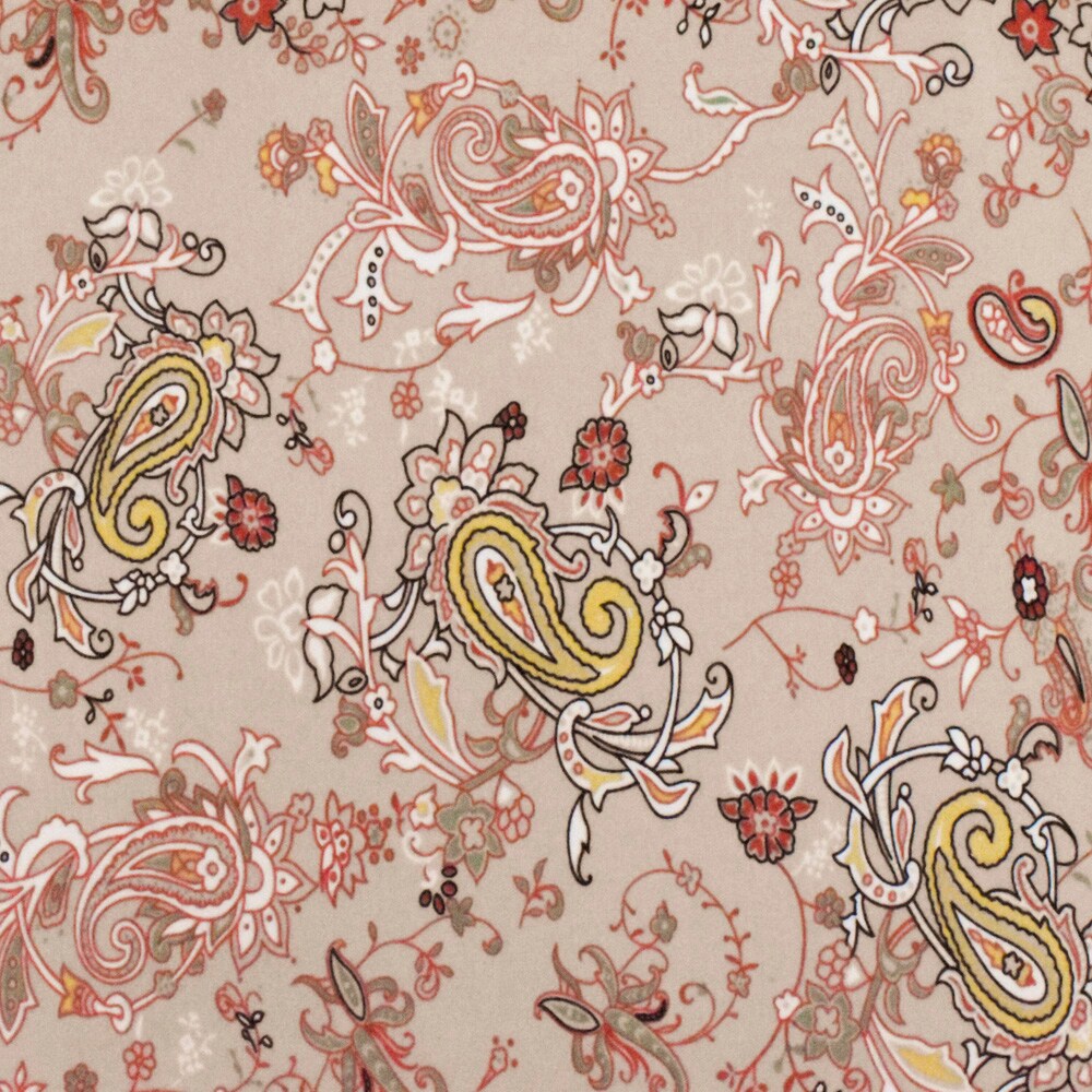 Sugar Beige-Orange-Multi Paisley Printed Stretch Polyester ITY Knit Fabric  By the Yard