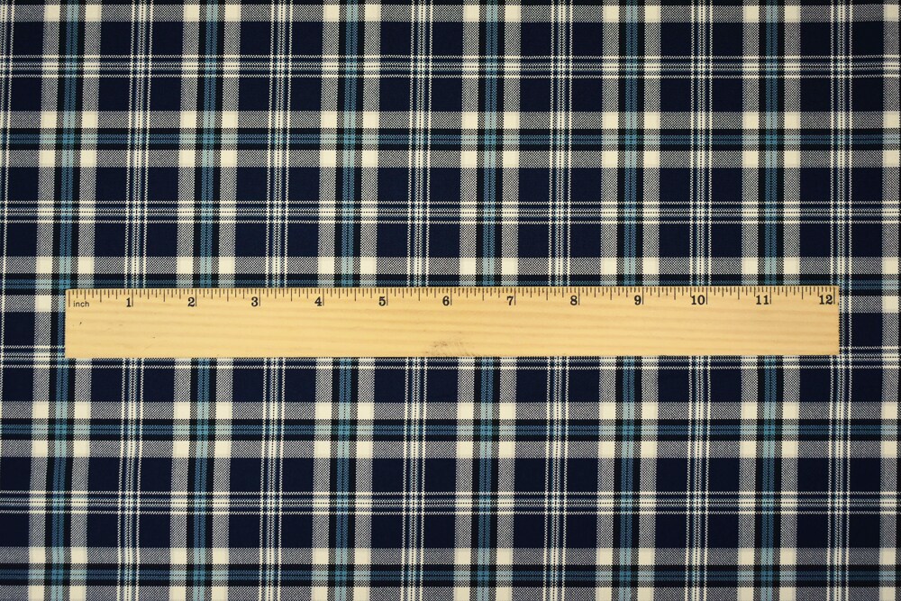 Blue-Ivory-Multi Polyester Plaid Woven Shirting Fabric By the Yard