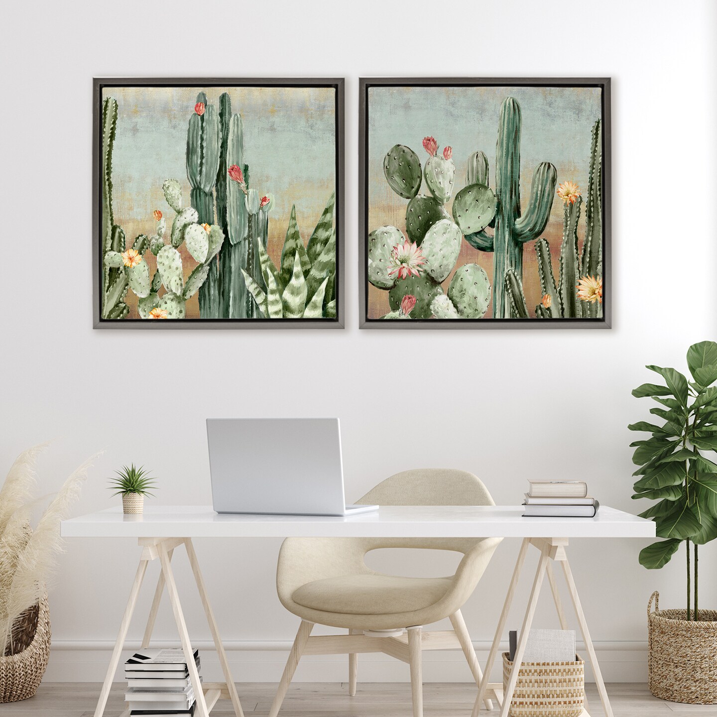 Stupell Industries Cactus Blooms Among Thorns 2pc Floating Frame Set, design by Luna Mavis
