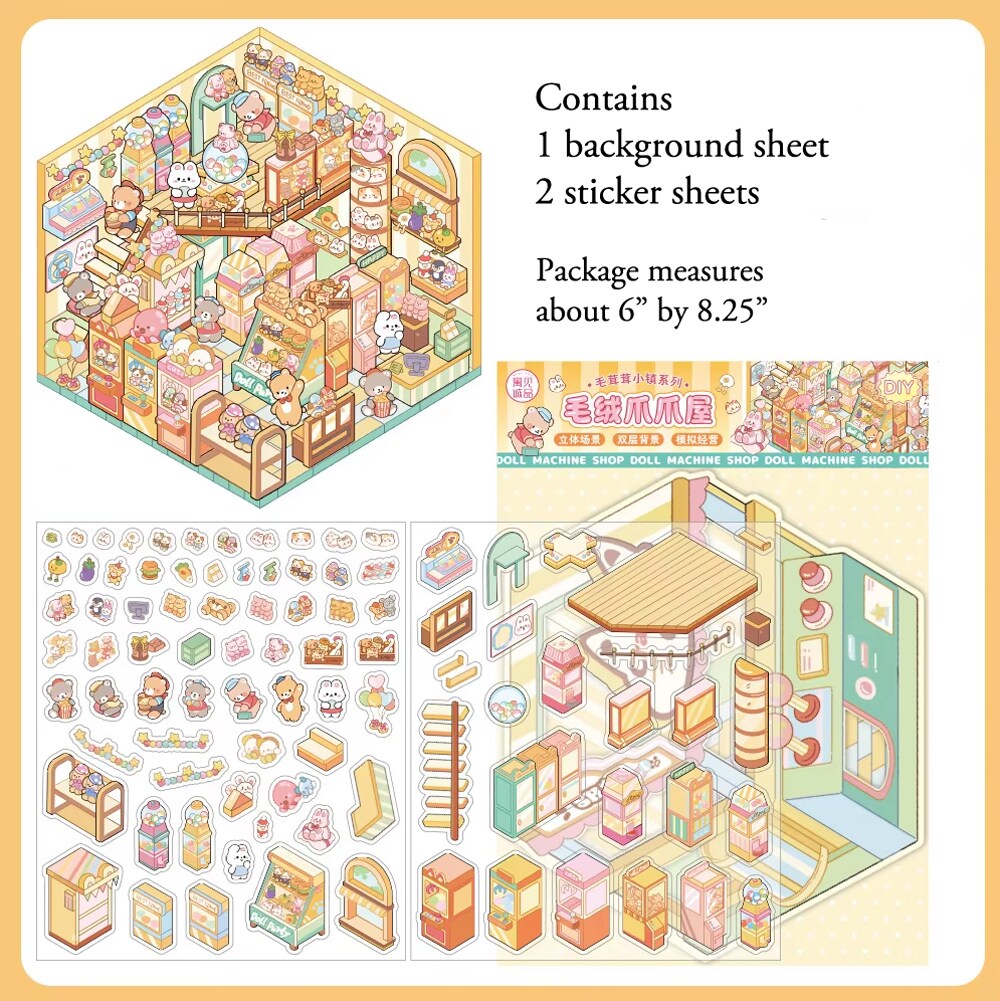 4 Styles of Cute Room Sticker Scenes, Isometric Landscape Packs, Adorabilities