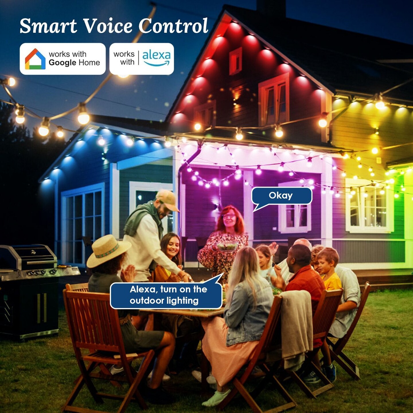 101FT Length Permanent Outdoor Lights With 72Pcs RGB Beads IP67 Waterproof Smart Eave Light For Halloween Christmas Daily House Lighting Works with Alexa Google Assistant