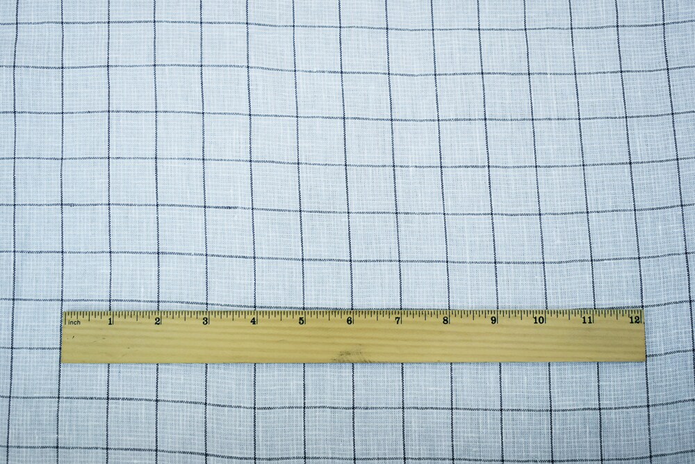 Blue-Gray-White Spence Bryson Check Grid Irish Linen Woven Fabric By the Yard