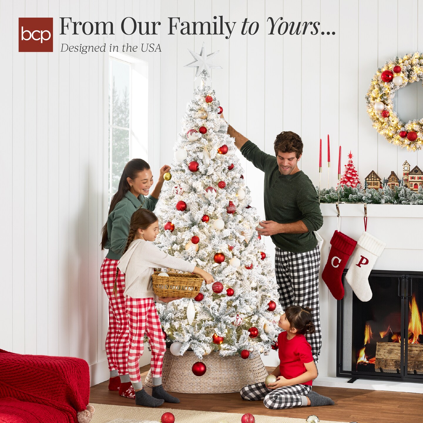 Best Choice Products Pre-Lit White Christmas Pine Tree w/ Flocked Branches, Warm-White Lights