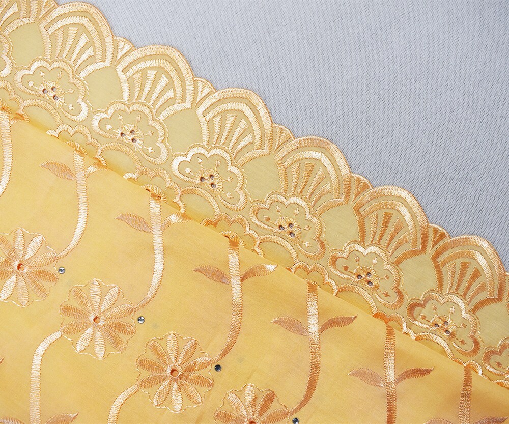 Orange Poly-Cotton Embroidered Scallop Rhinestone Woven Fabric By the Yard