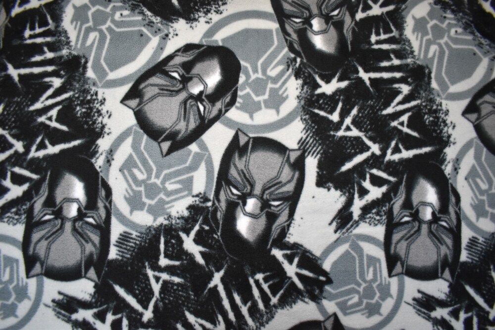 Gray-Multi Poly Marvel Black Panther Print Double Sided Fleece Knit Fabric By the Yard