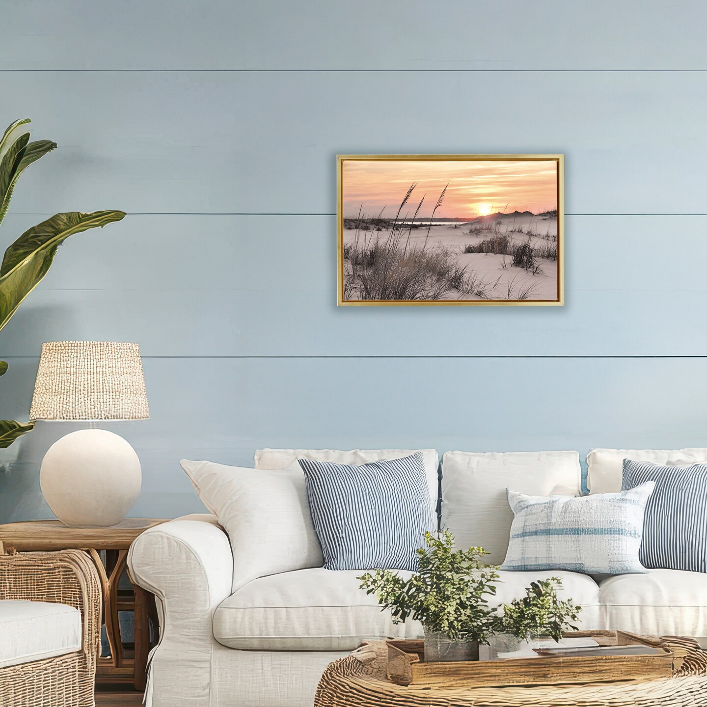 Stupell Industries Peachy Seashore Sunset Floating Frame, design by Mike Jones