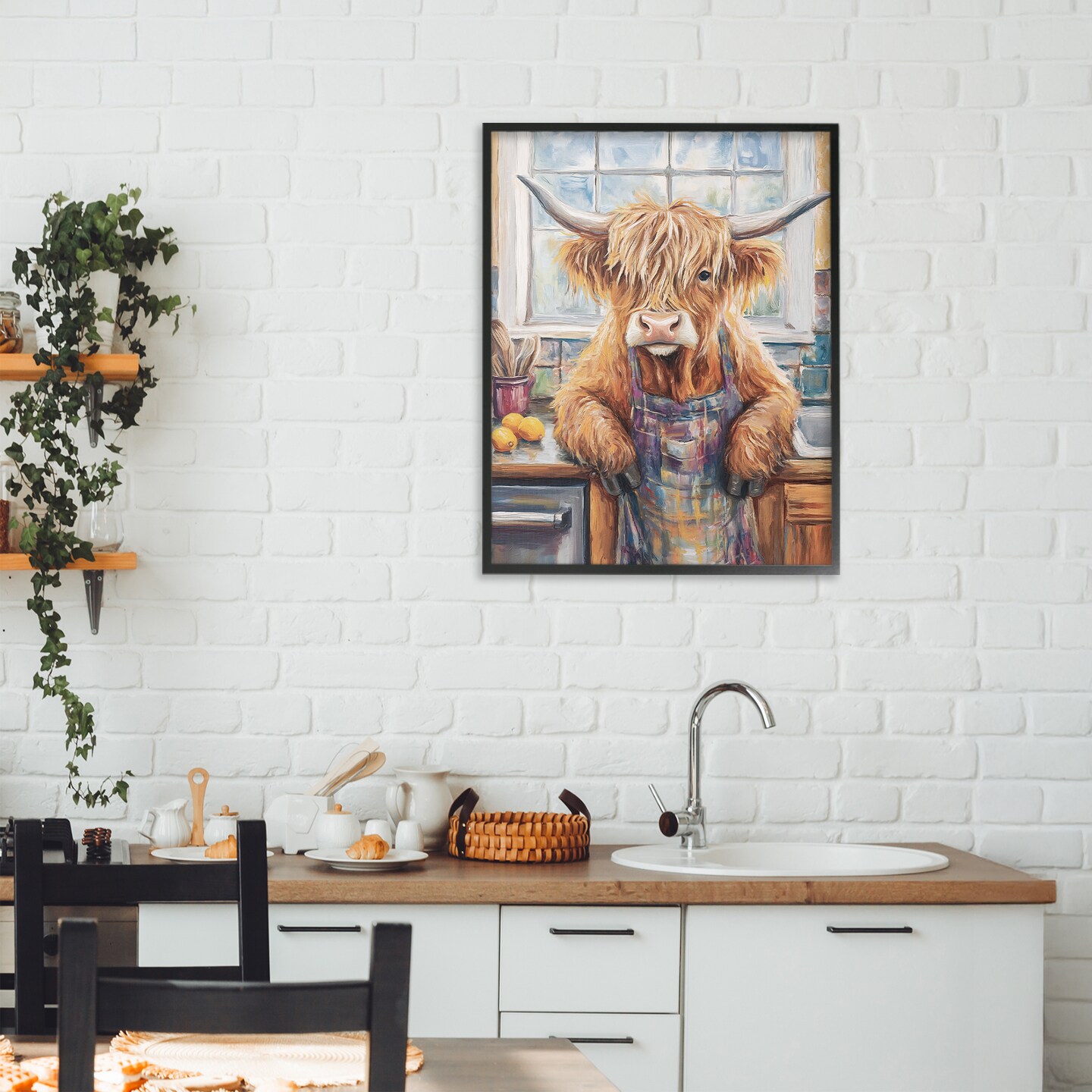 Stupell Industries Kitchen Time Chef Cow Framed Giclee, design by Nina Blue