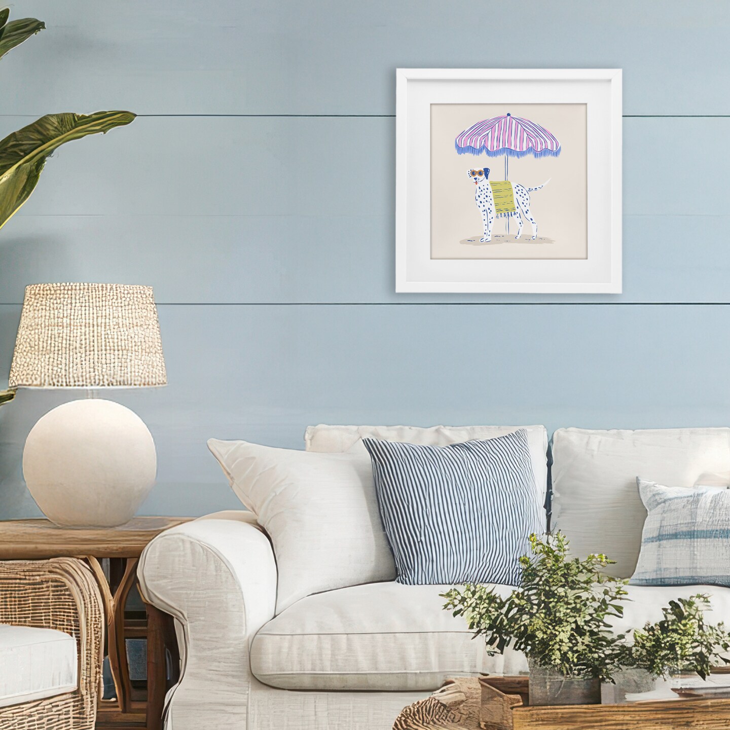 Stupell Industries Pastel Beach Umbrella Dalmatian Framed Print Under Glass, design by Krissy Mast