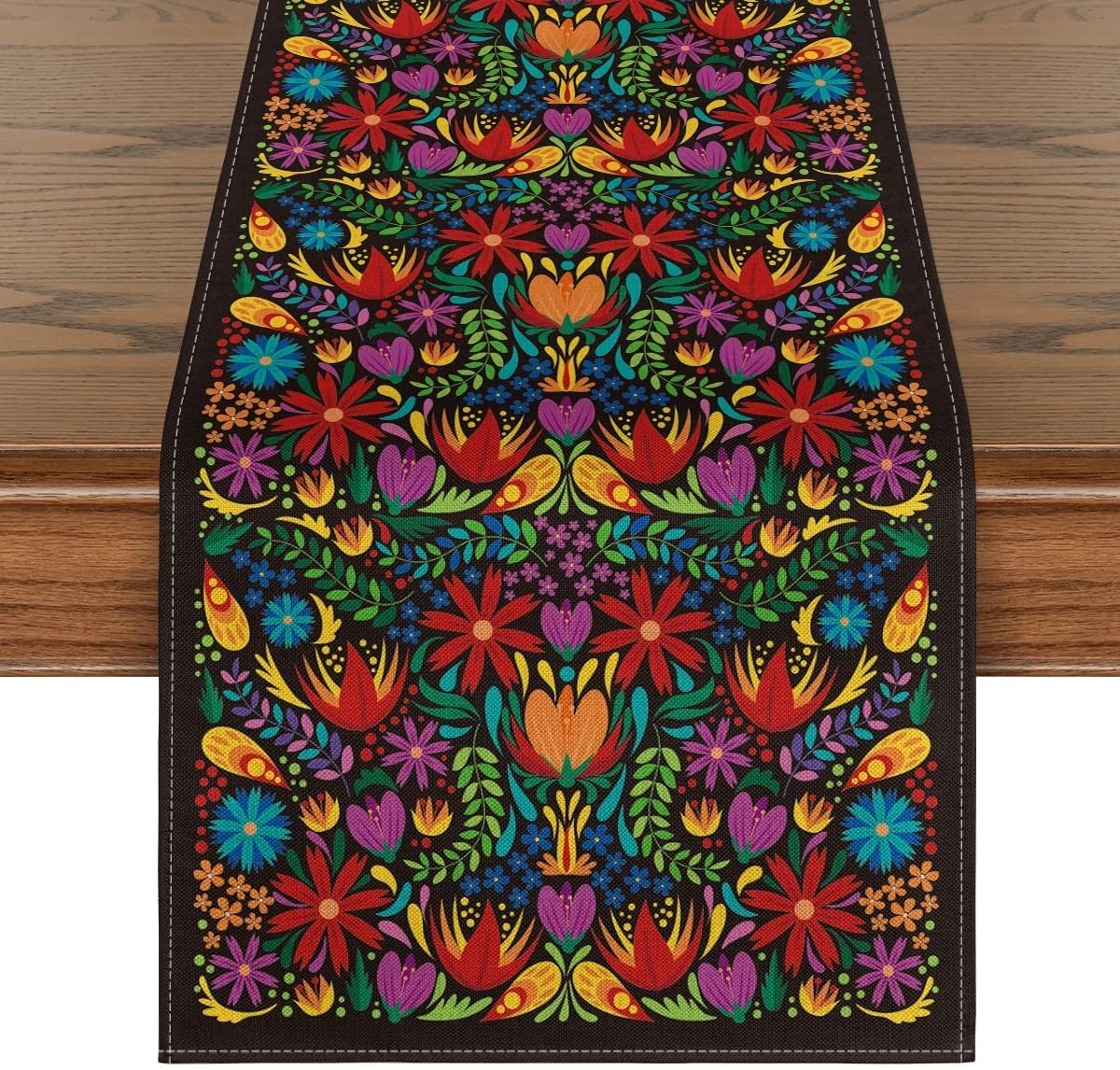Dia De Los Muertos Floral Fiesta Mexican Table Runner, Mexico Day of The Dead Kitchen Dining Table Decoration 13x72 Inch