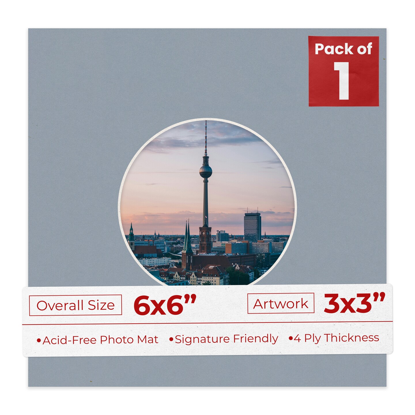 Mid Grey Mat Board for 6x6 Frames - Circle Opening for 3x3 Photos ...