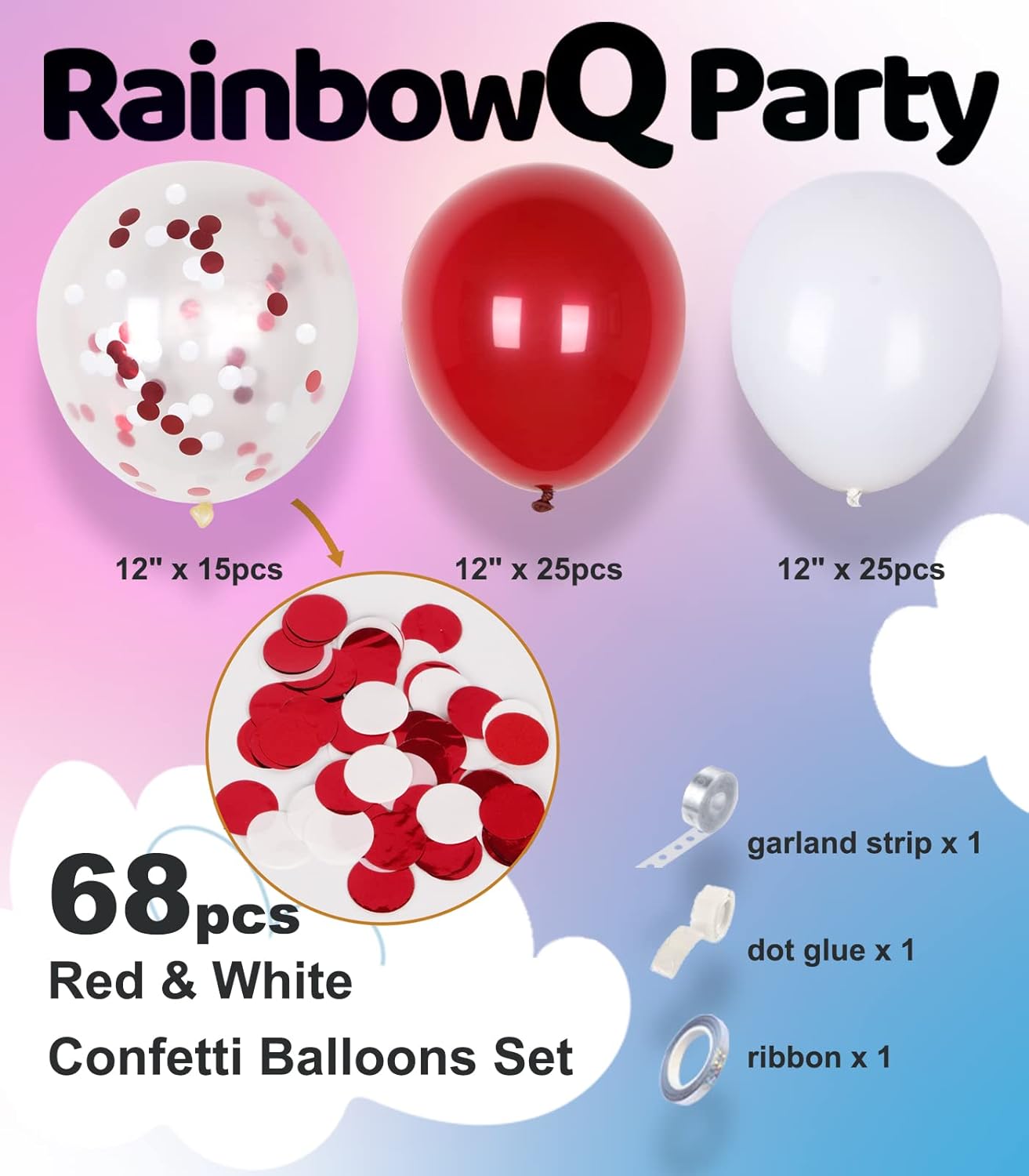 68PCS Red White Confetti Balloons Latex Helium Balloon