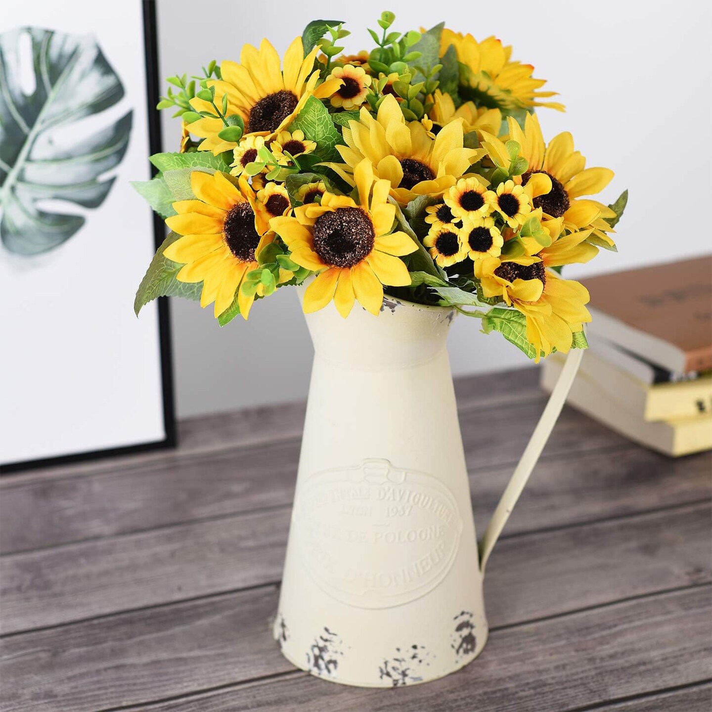 4 Pack Summer Artificial Sunflower Bouquets &#x2013; Bright Yellow Silk Sunflowers for Summer Home, Wedding, and Party Decor