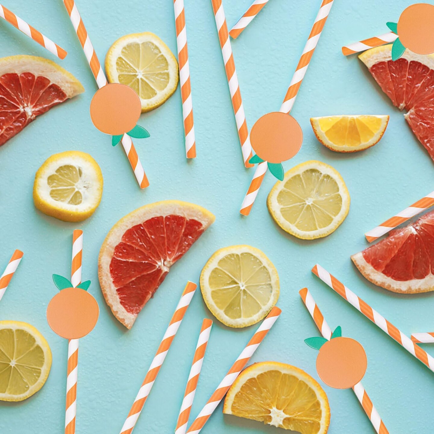 50 Pcs Orange Striped Paper Straws Disposable Drinking Straws Orange Fruit Straws for Fall Leaf Autumn Wedding Baby Shower Decorations Birthday Party Supplies