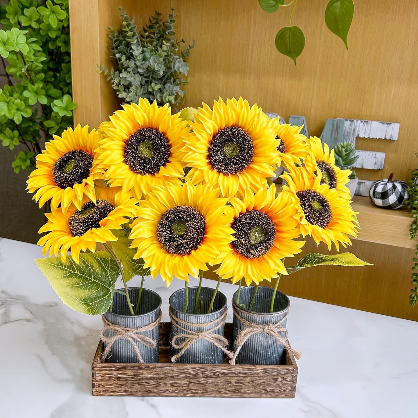 9-Pack Summer Sunflower Stems &#x2013; 19.7&#x22; Lifelike Yellow Silk Flowers with Long Stems for Vases &#x26; Floral Arrangements