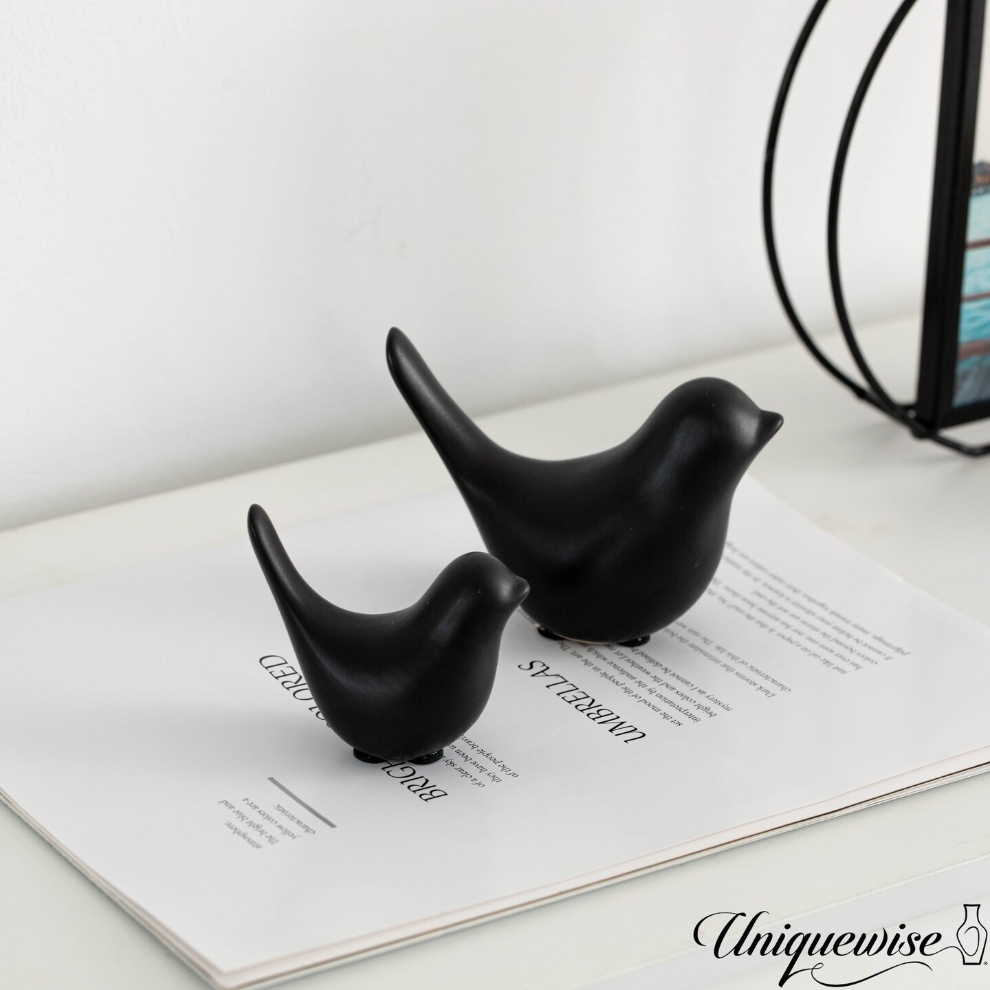 Uniquewise Set of 2 Black Ceramic Bird Statue