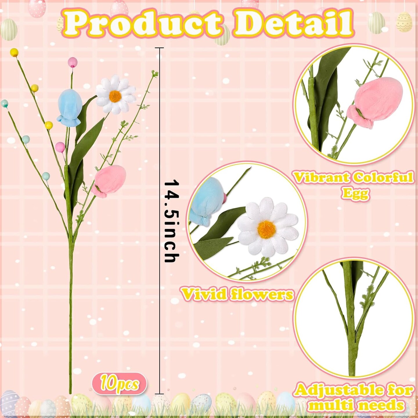 10 pcs Easter Egg Picks – Artificial Spring Floral Stems for Table & Vase Decor