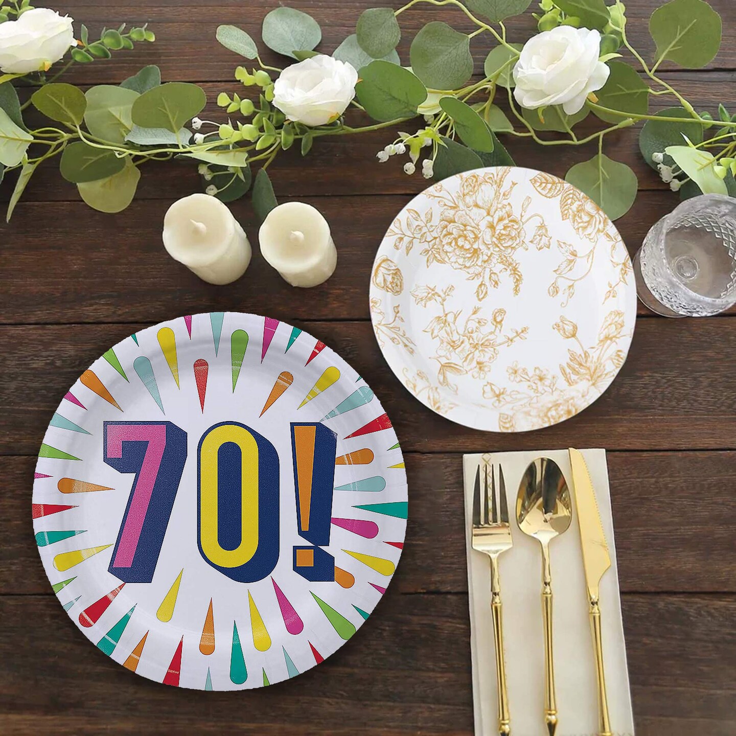 8 Count 70th Birthday Burst Paper Dessert Plates 7 Inch Milestone Celebration Party Supplies