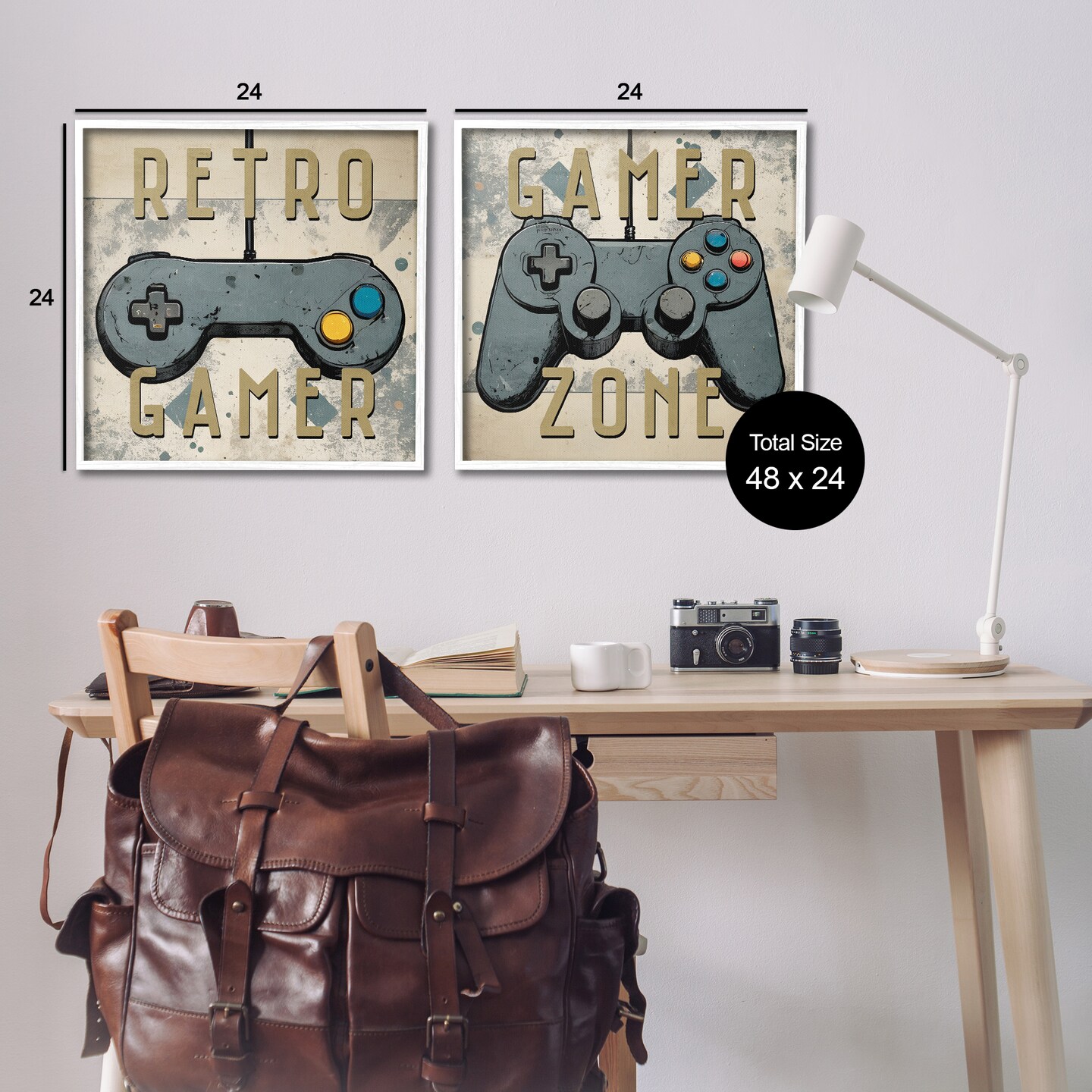 Stupell Industries Retro Gamer Controllers 2pc Framed Giclee Wall Art Set Design by Kim Allen