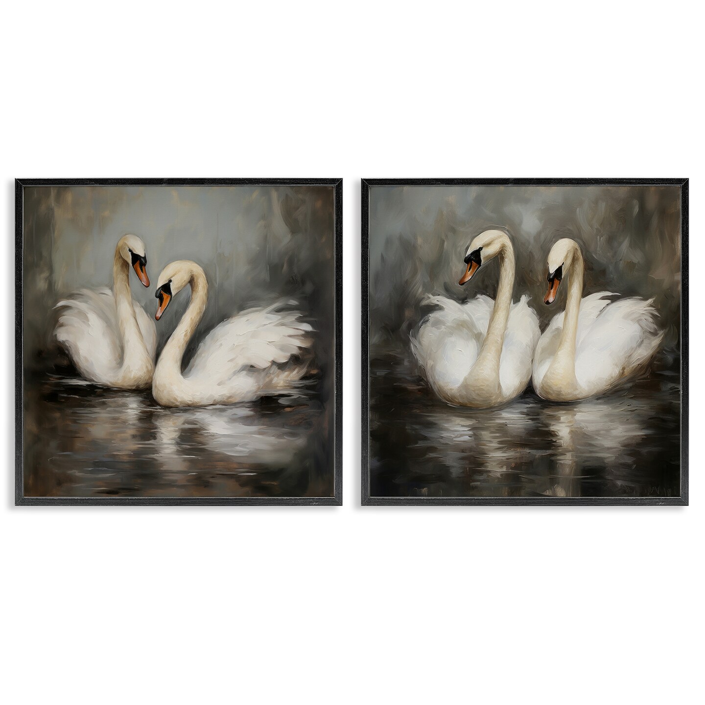 Stupell Industries Twin Swans with Reflections 2pc Framed Giclee Wall Art Set Design by Novae 