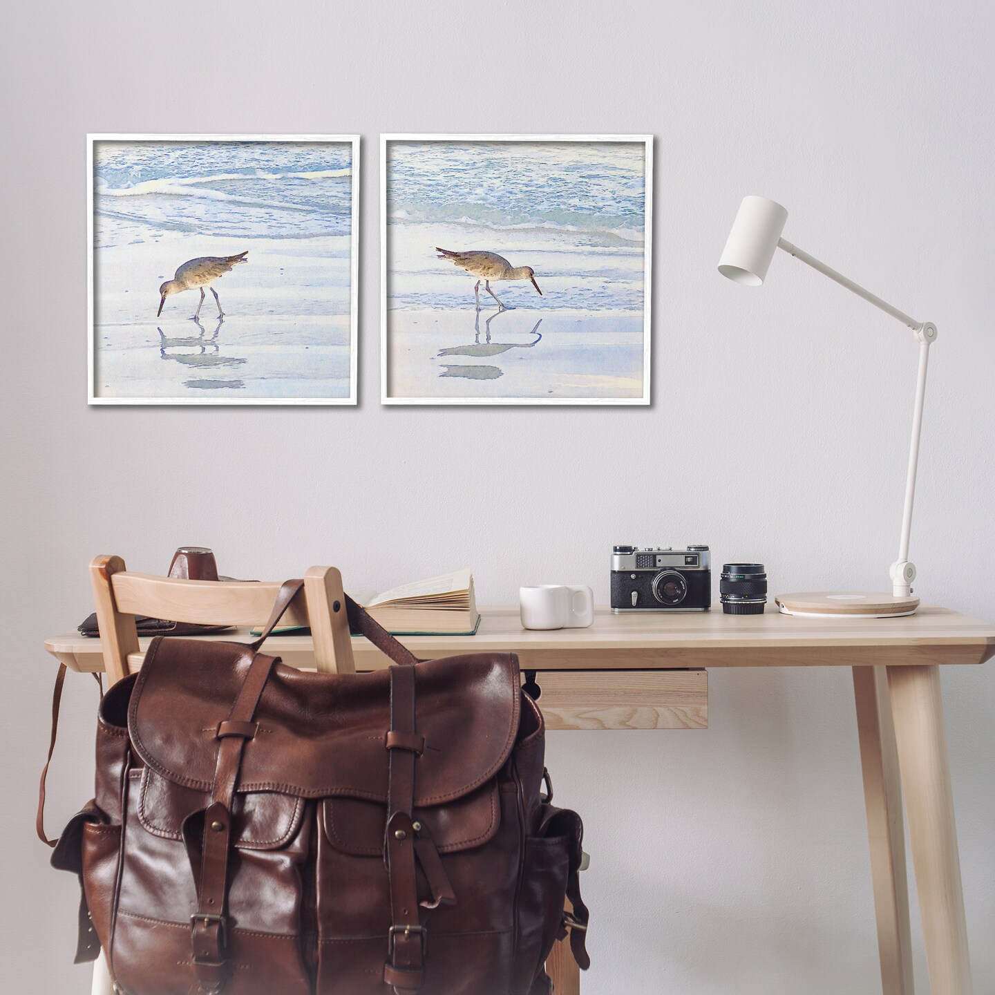 Stupell Industries Seaside Sandpiper Birds 2pc Framed Giclee Wall Art Set Design by Christine Zalewski 