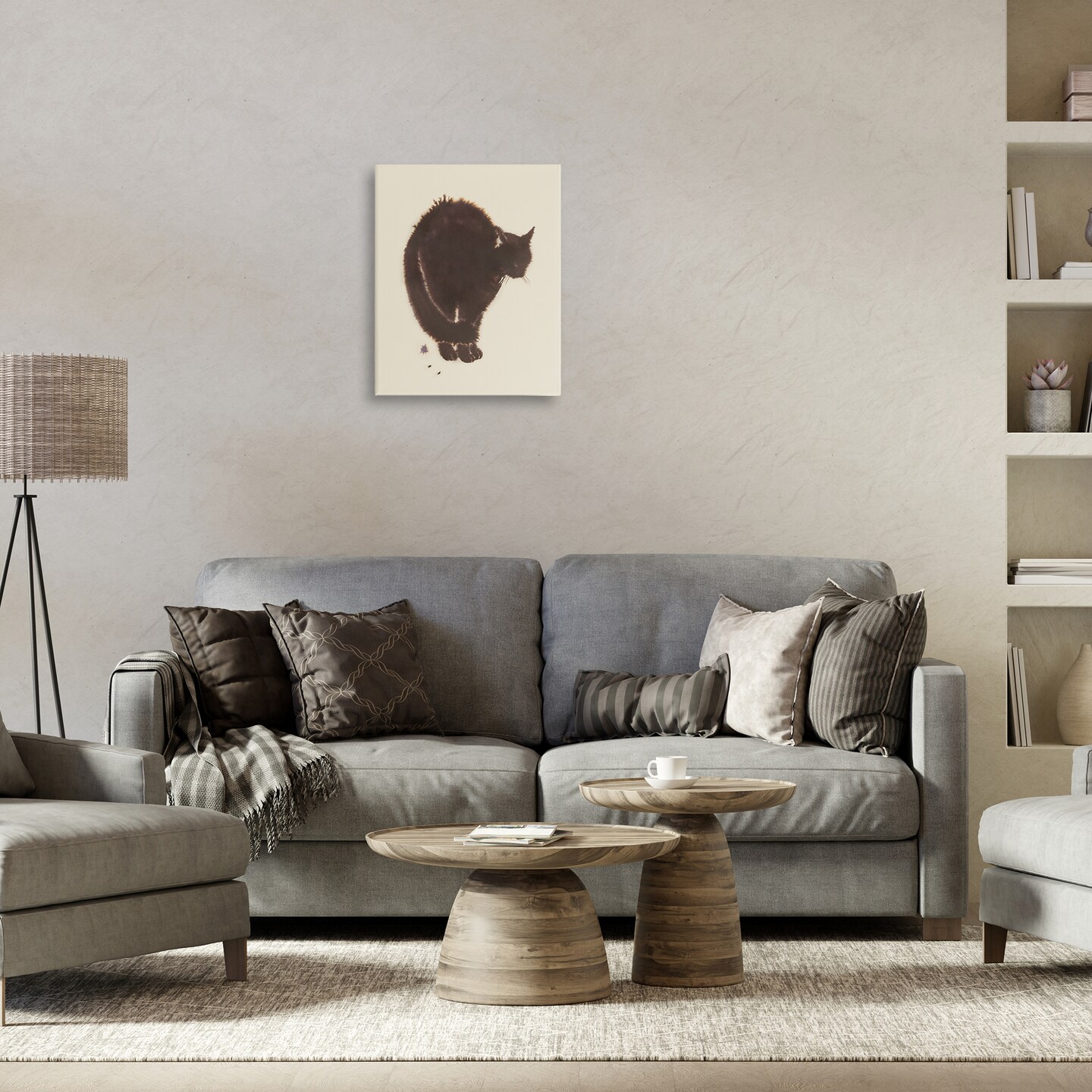 Stupell Industries Minimal Cat on Beige Canvas Wall Art Design by Grace Popp 