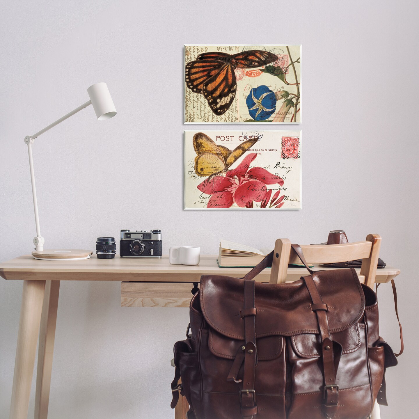 Stupell Industries Butterfly Accented Postcards 2pc Wall Plaque Art Set Design by Deborah Revell