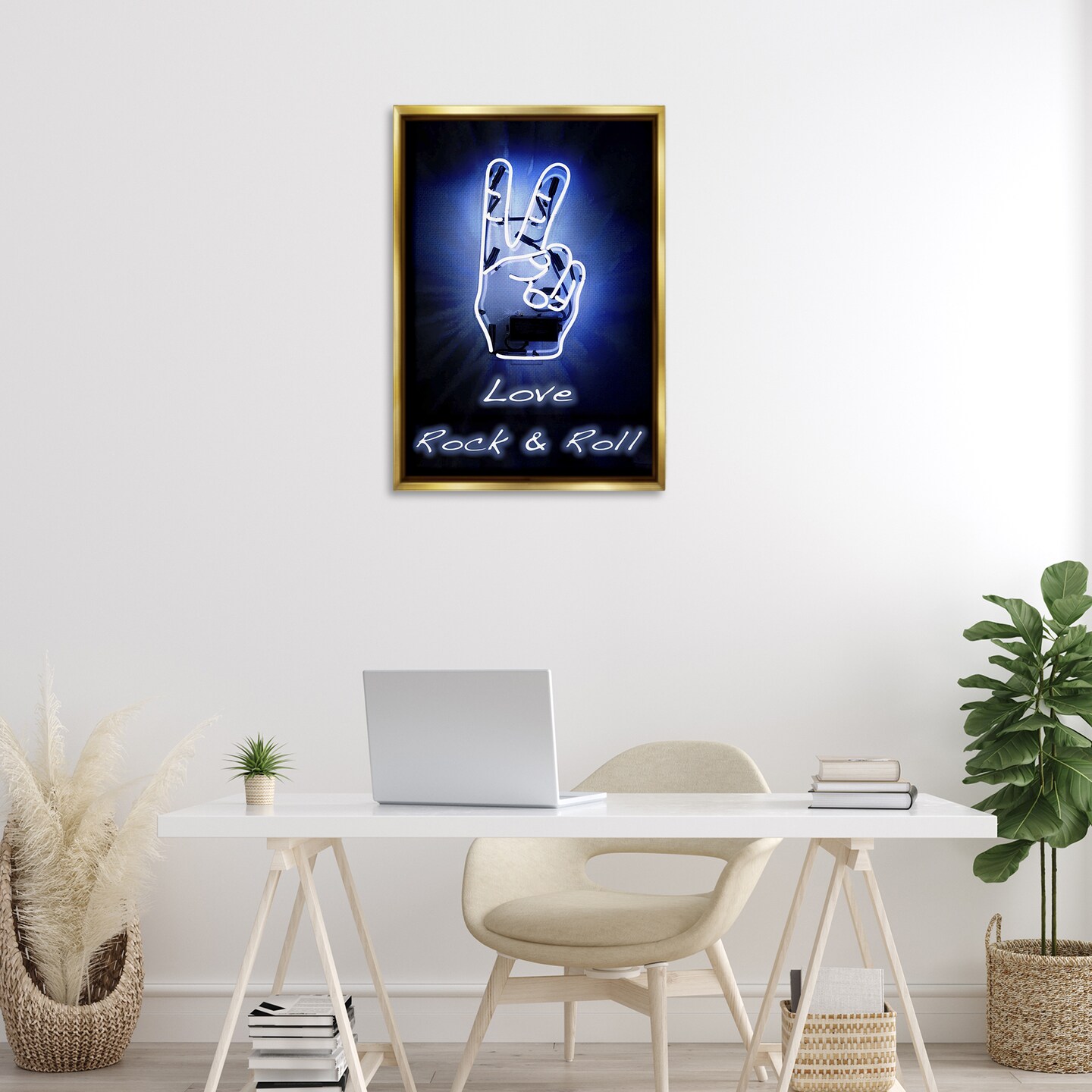 Stupell Industries Love Rock &#x26; Roll Neon Floater Framed Canvas Wall Art Design by Graffi*tee Studios