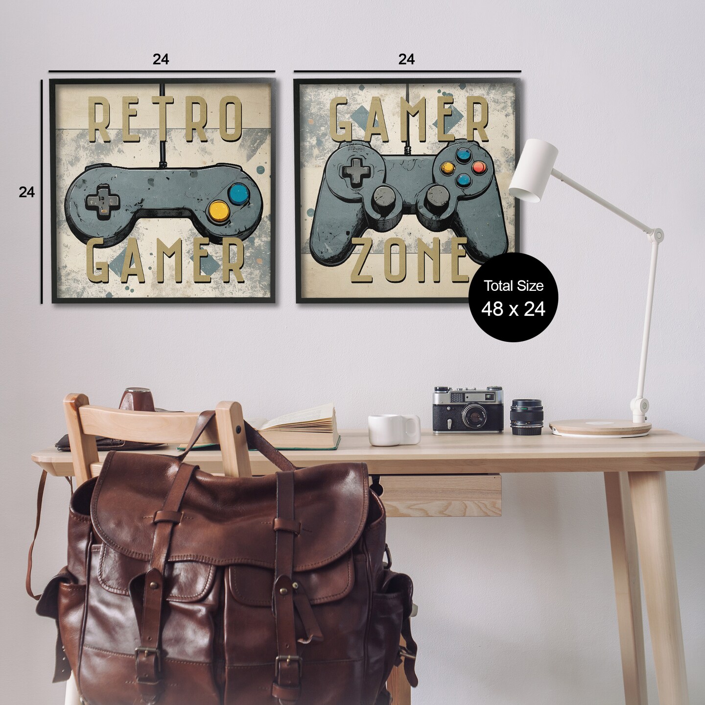 Stupell Industries Retro Gamer Controllers 2pc Framed Giclee Wall Art Set Design by Kim Allen