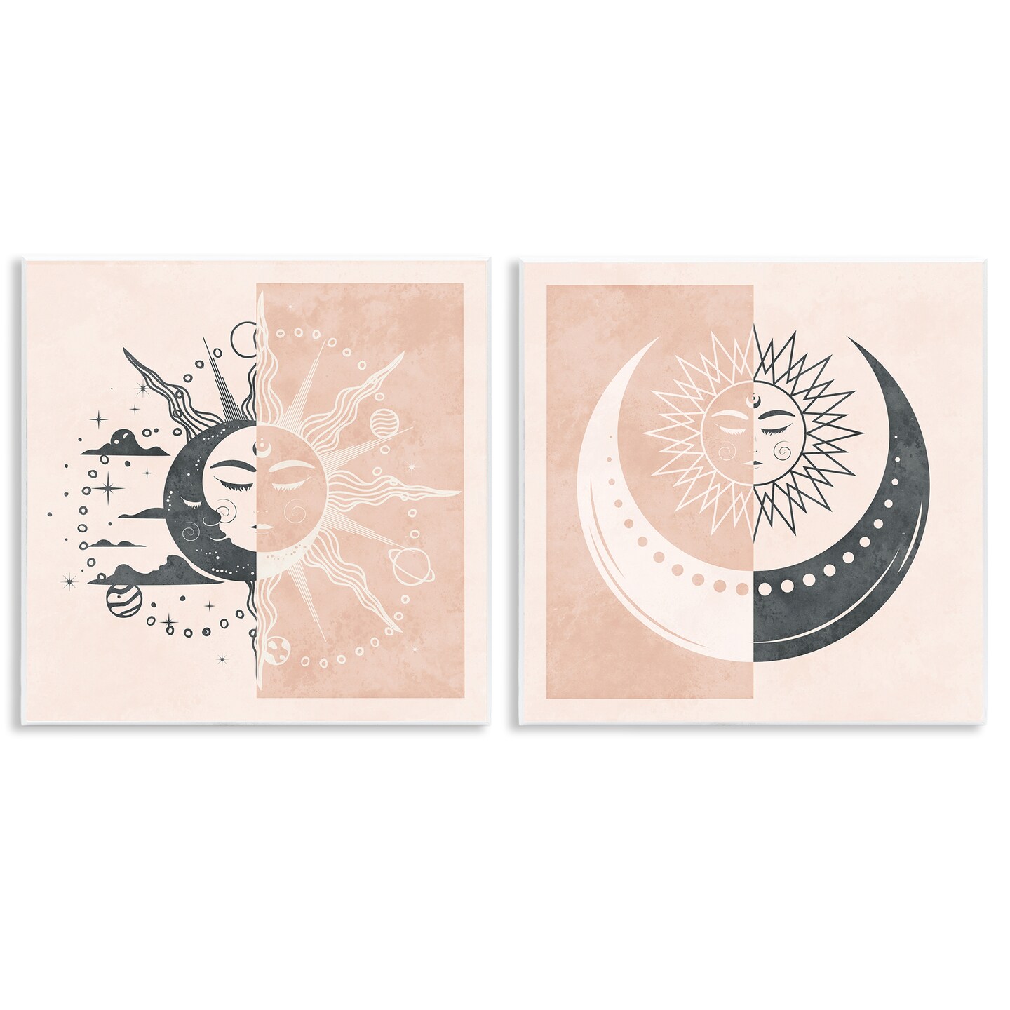 Stupell Industries Boho Two Tone Moon Sun 2pc Wall Plaque Art Set Design by Nina Blue