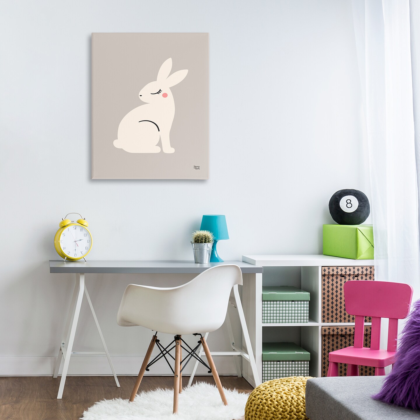 Stupell Industries Minimal White Rabbit Canvas Wall Art Design by Jessica Beck