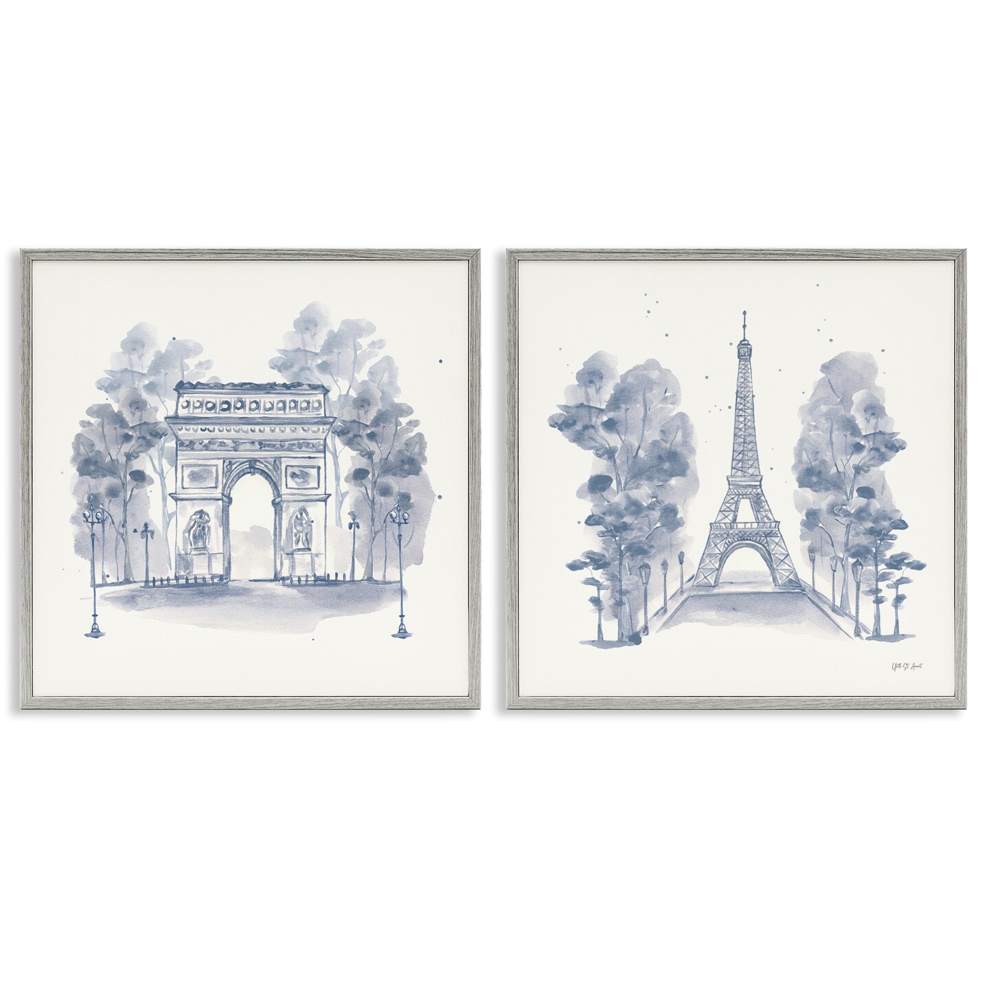 Stupell Industries French Landmarks in Blue 2pc Framed Giclee Wall Art Set Design by Yvette St. Amant
