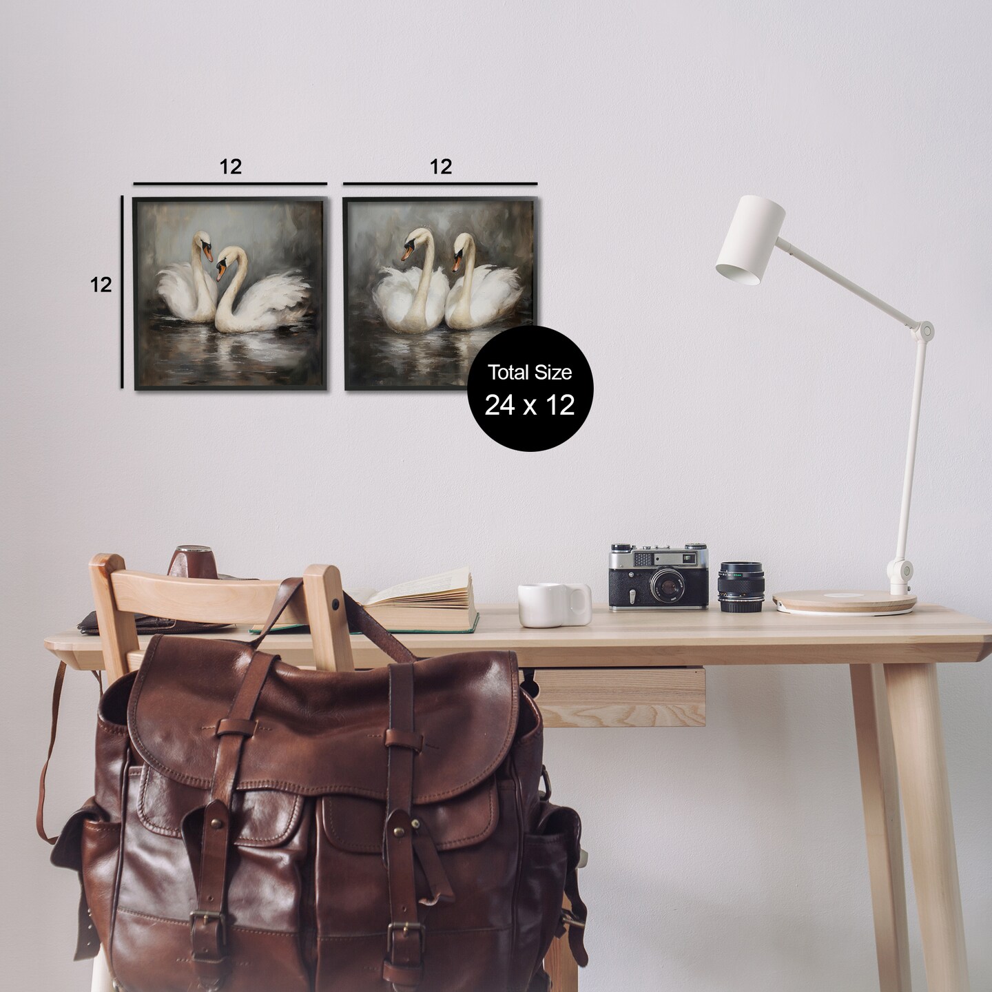 Stupell Industries Twin Swans with Reflections 2pc Framed Giclee Wall Art Set Design by Novae 