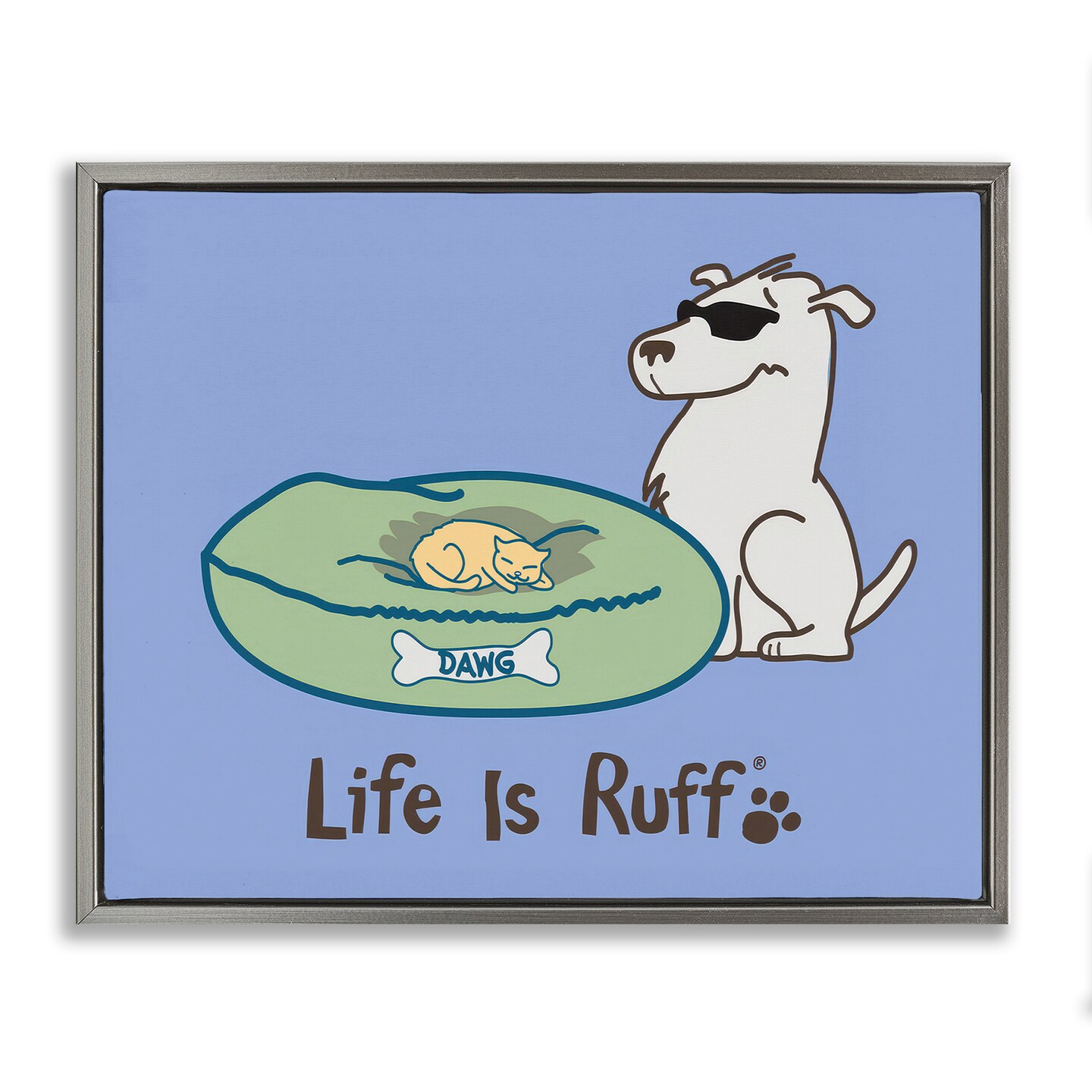 Stupell Industries Cat on Dog Bed Floater Framed Canvas Wall Art Design by LIR